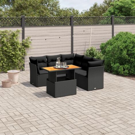 Ensemble Salon Jardin 5 Places Noir Résine Tressée - Canapé d'Angle Modulable avec Table Réglable et Coussins Lavables (1/3)