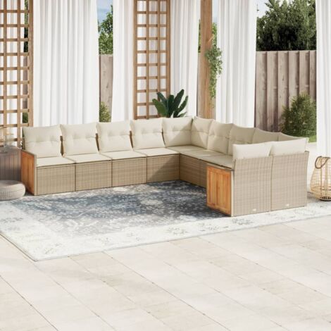 Salon de Jardin 10 Places en Résine Tressée Beige avec Coussins - Ensemble Modulaire Canapé et Fauteuils d'Extérieur (1/4)