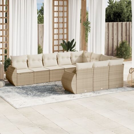 Ensemble Salon Jardin 10 Places Résine Tressée Beige avec Coussins - Meuble Extérieur Modulaire (1/4)