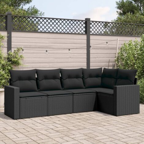 Ensemble Salon Jardin 5 Places Noir Résine Tressée avec Coussins Confortables - Canapé d'Angle Modulaire (1/4)