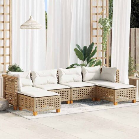 Ensemble Salon Jardin 6 Places Résine Tressée Beige avec Coussins Lavables - Canapé d'Angle Modulaire (1/4)