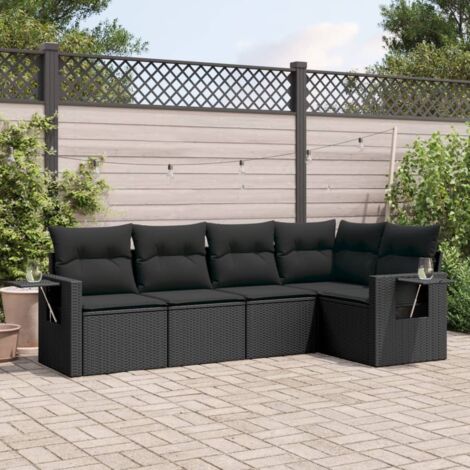Ensemble Salon Jardin 5 Places Noir Résine Tressée avec Coussins - Canapé d'Angle Modulaire avec Rangement Intégré (1/3)