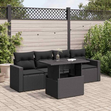 Ensemble Salon Jardin 5 Places Noir Résine Tressée avec Table Réglable et Coussins Lavables (1/4)