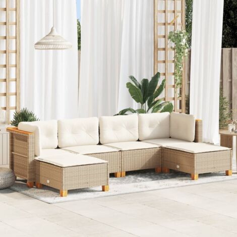 Ensemble Salon Jardin 6 Places Résine Tressée Beige avec Coussins Amovibles (1/4)