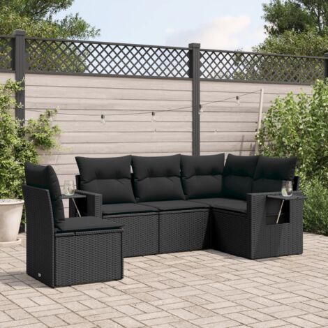 Ensemble Salon Jardin 5 Places Noir Résine Tressée avec Coussins Lavables - Canapé d'Angle Modulaire et Tables d'Appoint (1/4)