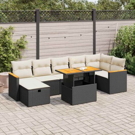 Ensemble Salon Jardin 5 Places Noir Résine Tressée avec Table Réglable et Coussins Détachables - Stockage Intégré (1/4)