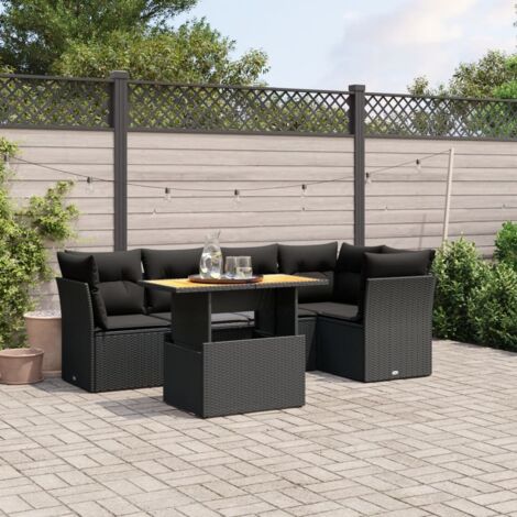 Ensemble Salon Jardin 5 Places Noir Résine Tressée avec Coussins Lavables - Table Réglable Hauteur - Mobilier Extérieur Modulaire (1/3)