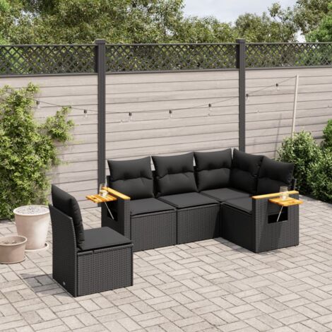 Ensemble Salon Jardin 5 Places Noir Résine Tressée avec Coussins et Rangement Modulaire (1/3)