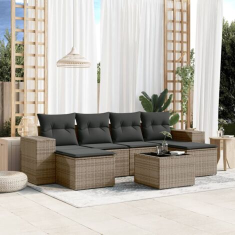 Set de Salon Jardin Modulaire 6 Places - Canapés et Coussins Gris en Résine Tressée Polyrotin - Structure Acier Powder-Coated avec Housses Lavables (1/5)