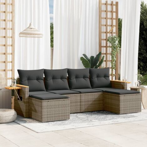 Salon de jardin 7 places en résine tressée gris avec table latérale amovible et coussins lavables - Design modulaire (1/5)