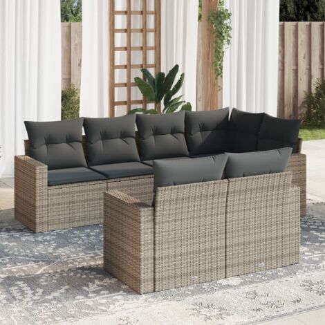 Canapé Salon de Jardin 11 Pièces Résine Tressée Beige + Coussins Gris, Modulaire, 55x55cm Siège, Charge 110kg (1/3)
