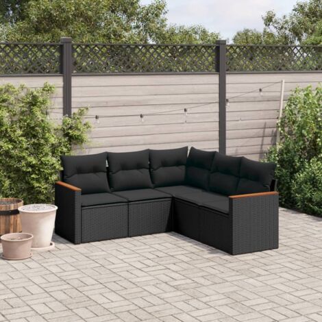 Ensemble de salon de jardin en résine tressée gris 6 pièces avec table et coussins amovibles (1/5)