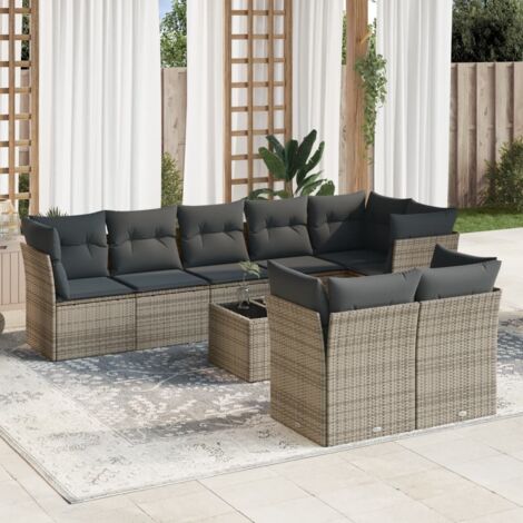 Ensemble de Salon Jardin Modulaire Gris 7 Places Résine Tressée avec Coussins Lavables - Maintien Poudre et Pieds Réglables (1/3)