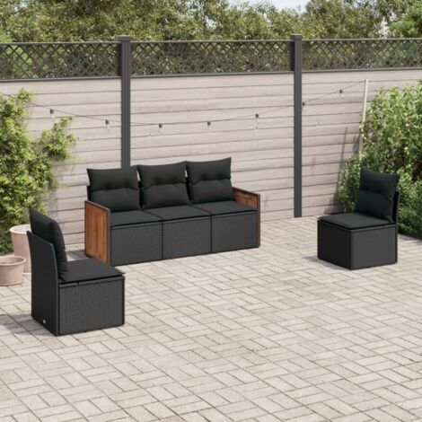 Ensemble de salon de jardin 9 pièces résine tressée gris avec coussins, table acacia et housse lavable (1/5)