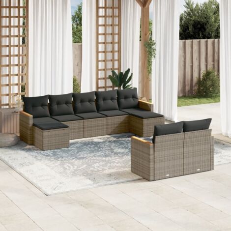 Salon de jardin 9 pièces en résine tressée grise avec coussins et rangement - Ensemble modulaire pour terrasse et extérieur (1/5)