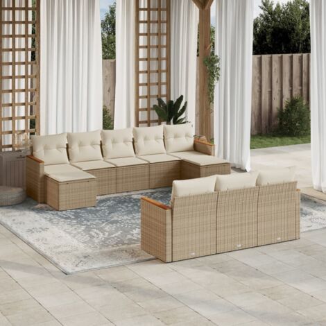 Salon de Jardin en Résine Tressée 9 Pièces avec Coussins Gris - Ensemble Modulaire pour Terrasse (1/5)