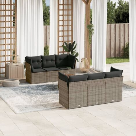 Canapé de Jardin Modulable en Résine Tressée Gris avec Coussins - Ensemble Salon Exterieur 6 Pièces, Table Acacia (1/3)