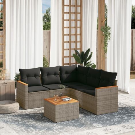 Ensemble de salon de jardin 5 places en résine tressée noire avec coussins lavables (1/5)