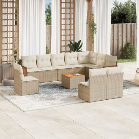 Salon de Jardin Modulaire 10 Places avec Coussins Gris-Béige en Résine Tressée Résistant aux Intempéries, Canapé d'Angle + Fauteuils avec Accoudoirs, Ensemble Patio pour Terrase (1/5)