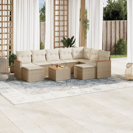 Ensemble de Jardin 9 Pièces en Résine Tressée Gris avec Coussins Amovibles - Salon Modulable pour Terrasse (1/5)