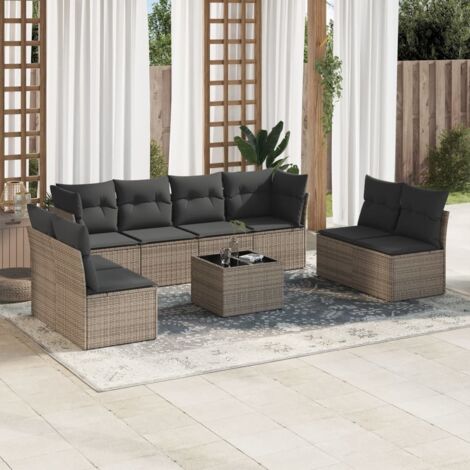 Ensemble modulable Salon Jardin 7 Places Gris avec Coussins LAVABLES et Rangement (1/3)