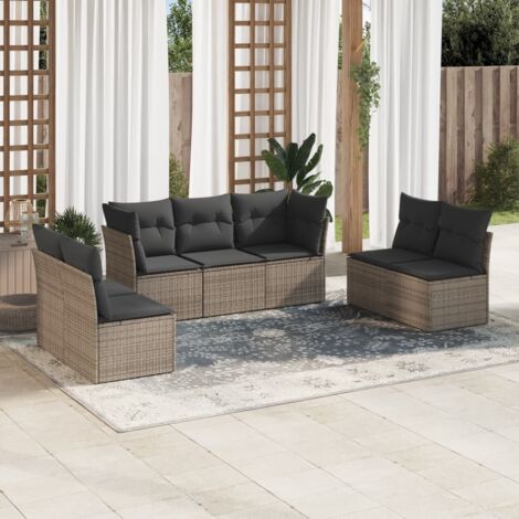 Ensemble de canapés de jardin 7 pièces en résine tressée gris, modulable, coussins amovibles (1/3)