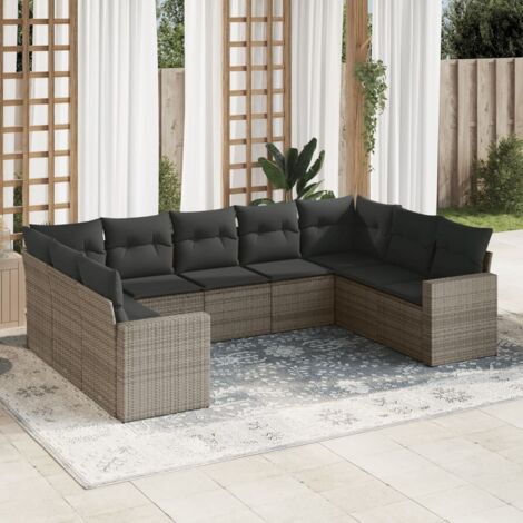 Canapé de Jardin Modulaire - Salon d'Extérieur 7 Places avec Coussins Gris - Résine Tressée (1/3)