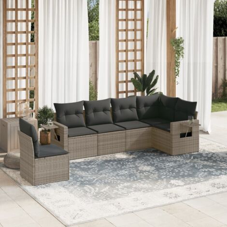 Ensemble salon jardin 7 places en résine tressée grise avec coussins et table verre trempé - Modulaire et confortable (1/5)