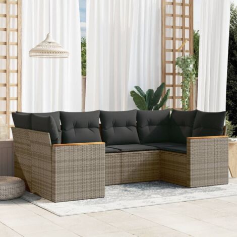Salon de Jardin 9 Places, Gris Résine Tressée, Canapés d'Extérieur avec Table en Acacia et Coussins Amovibles (1/5)
