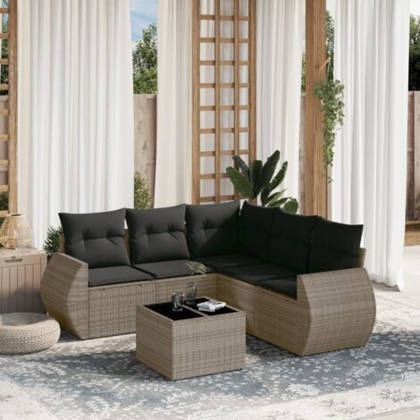 Salon de Jardin 5 Places en Résine Tressée Noire avec 5 Coussins Crème - Ensemble Modulaire Canapé d'Angle, 2 Sièges Centraux et 2 Canapés avec Accoudoirs (1/5)