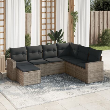 Canapé d'extérieur modulaire 7 places gris résine tressée 66x62x69cm (1/3)