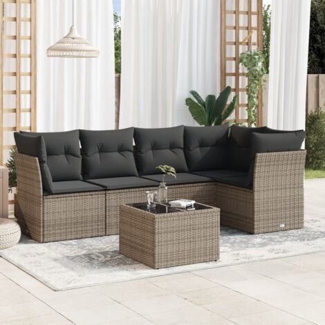 Salon de Jardin en Résine Tressée Noir 5 Pièces avec 2 Coins et Coussins Déhoussables Blanc Crème (1/3)