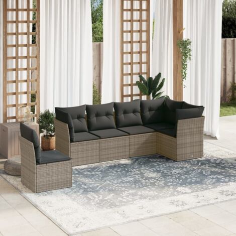 Ensemble Salon Jardin 7 Places Gris Résine Tressée avec Table Verre Trempé et Coussins Lavables (1/5)
