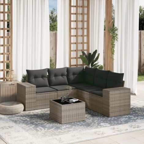 Salon de jardin 5 places en résine tressée noir avec coussins crème - Ensemble modulaire 5 pièces (1 canapé d'angle, 2 sièges centraux, 2 canapés accoudoirs) (1/5)
