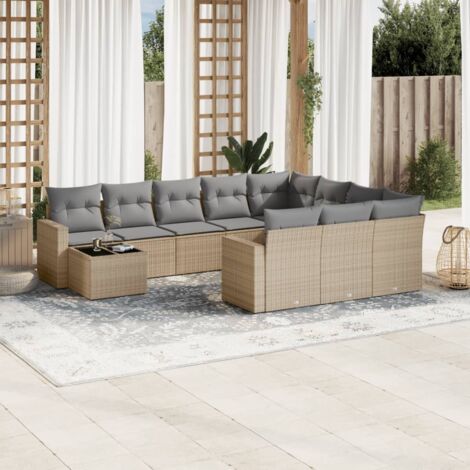 Salon de Jardin Modulaire 11 Pièces en Résine Tressée Beige avec Coussins Détachables, Table Verre Trempé 55x55 cm - Ensemble Canapé d'Extérieur (1/5)