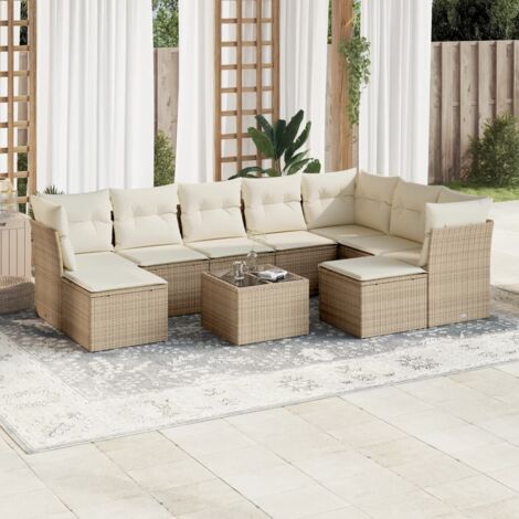 Canapé Modulaire d'Extérieur 9 Pièces en Résine Tressée Gris, avec 9 Coussins et 2 Tabourets, Modèle Angle et Central (1/3)