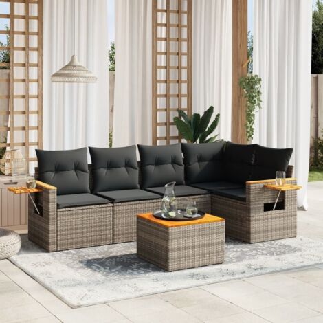 Salon de jardin 5 pièces en résine tressée noire avec coussins amovibles, ensemble modulaire pour terrasse (1 canapé d'angle, 2 sièges centraux, 2 canapés avec accoudoirs et table intégrée) (1/5)