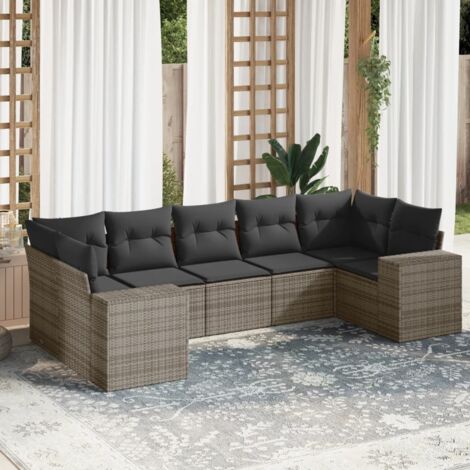 Ensemble salon de jardin 6 places en résine tressée grise, canapés modulaires avec coussins lavables, meuble d'extérieur pour terrasse et jardin (1/5)