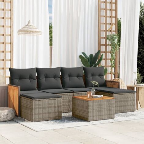 Ensemble de salon de jardin 6 places, résine tressée grise avec coussins, conception modulaire, dimensions 59x62x69 cm, pour terrasse et patio. (1/5)
