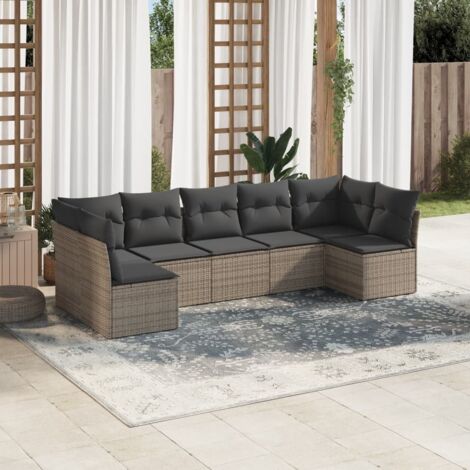 Ensemble salon de jardin 7 places en résine tressée gris avec coussins amovibles (1/3)