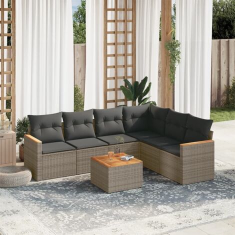 Ensemble salon de jardin 6 places en résine tressée grise, canapé modulaire avec coussins déhoussables et rangement (1/5)