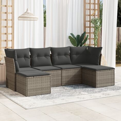 Set de Jardin 7 Pièces avec Coussins - Tissé Résine Gris - Canapé, Tabouret et Sièges Modulaires (1/3)