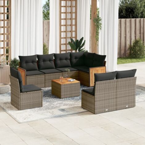 Salon de Jardin 7 Places Gris Résine Tressée Modulable avec Coussins Déhoussables - Siège Central, Angle & Canapé avec Accoudoirs (1/5)