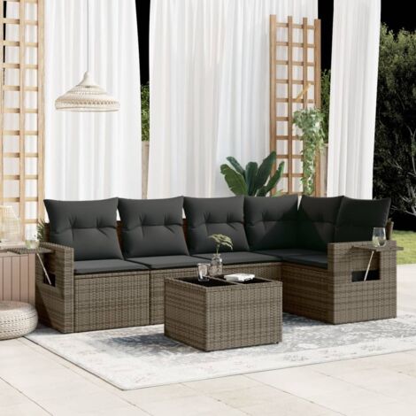 Ensemble salon de jardin 5 pièces noir résine tressée avec coussins blanc crème (1/5)