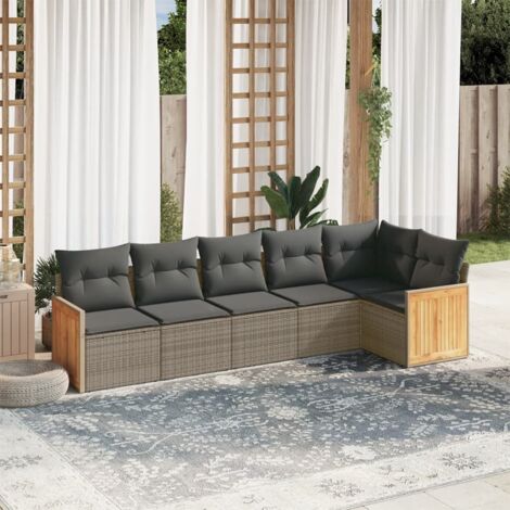 Ensemble Salon de Jardin en Résine Tressée 6 Pièces avec Coussins Gris – Canapés Modulaires avec Rangement (1/3)