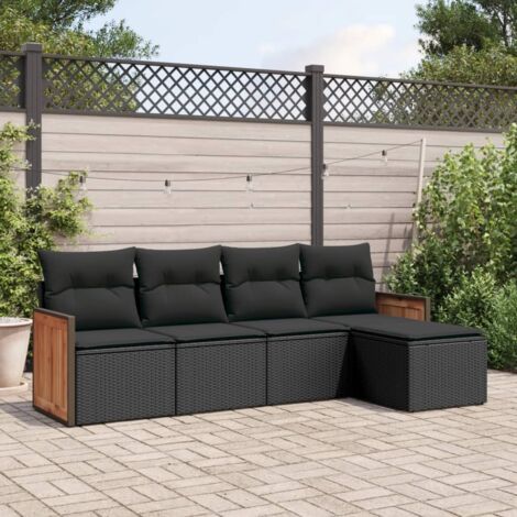 Salon de Jardin 5 Places en Résine Tressée Noire avec Coussins - Ensemble de Mobilier d'Extérieur Modulaire avec Fonction Rangement et Sac Imperméable (1/3)