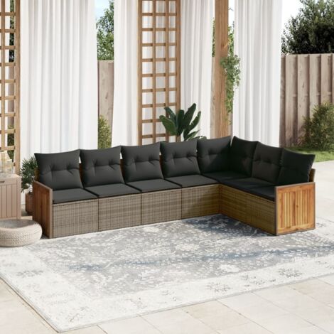 [Ensemble de salon de jardin] Sans marque Salon modulaire 7 places gris en résine tressée avec rangement (1/3)