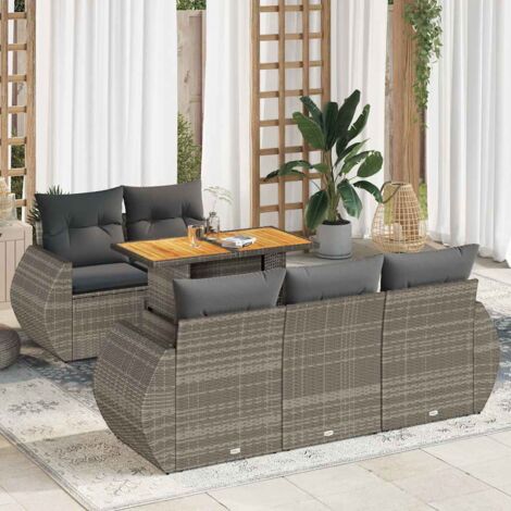 Ensemble de jardin 6 pièces en résine tressée grise avec table extensible et rangement intégré (1/5)