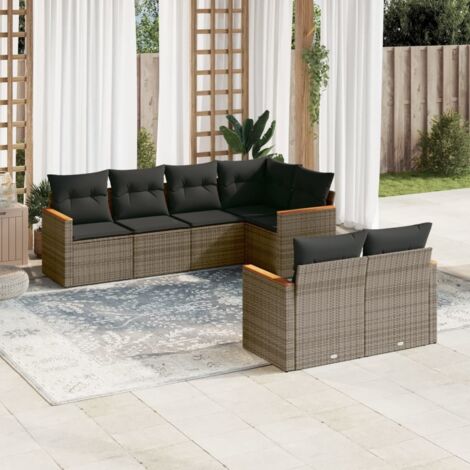 Salon de Jardin Modulaire 7 Places en Résine Tressée Gris - avec Coussins Amovibles et Espace de Rangement (1/3)