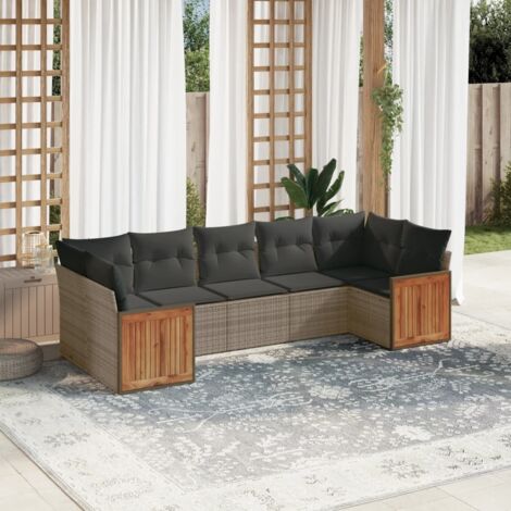 Canapé d'Extérieur Modulaire 7 Places en Résine Tressée Gris avec Coussins (1/3)
